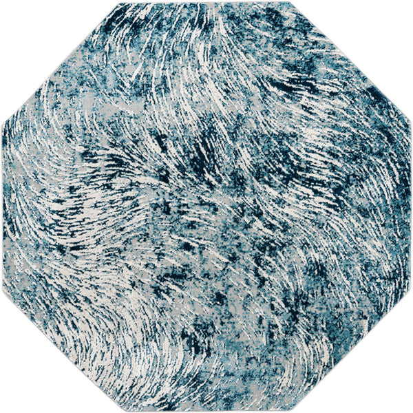 Unique Loom Oasis Wave Machine Made Abstract Rug Blue, Gray/Navy Blue/Ivory 7' 0" x 7' 0"