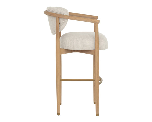 Sunpan SIGRID Barstool - Elegant Light Oak Frame with Monument Oatmeal Upholstery for Modern Interiors 112154