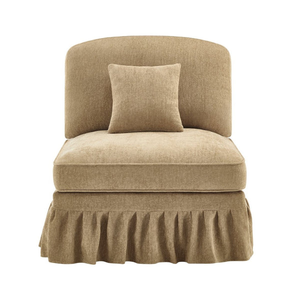English Elm Armless Chenille Sofa Sculptural Spindle Legs Silver Thread Upholstery Living Room Light Coffee W3041P332623