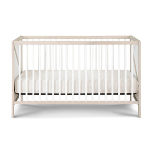 English Elm Pixie Mid-Century 3-in-1 Convertible Crib with Solid Panels, Z-Design Accent and 3 Heights for Growth Natural+White B022P204876