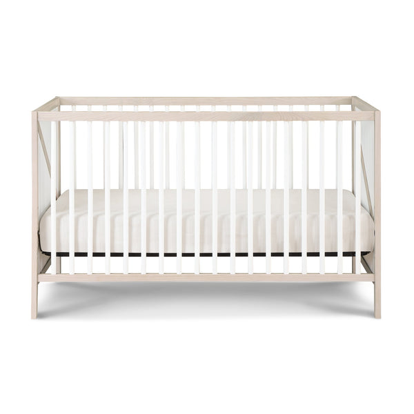 English Elm Pixie Mid-Century 3-in-1 Convertible Crib with Solid Panels, Z-Design Accent and 3 Heights for Growth Natural+White B022P204876