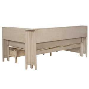 English Elm Twin Wood Daybed with 3 Drawers & Open Shelves, Antique White Milk Finish — Storage, Classic Charm, Twin Size Craftsmanship GX002213AAK