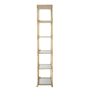 English Elm Antique Mirrored Six-Tier Shelving Unit with Iron Frame, Sleek Sparkle Display Shelf 73x24x7" W2078P370621