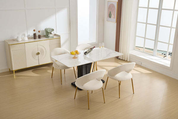 English Elm 061-Set Of 1 Elegant White Velvet Dining Chair With Curved Backrest & Luxe Gold Metal Legs For Style W527P255475