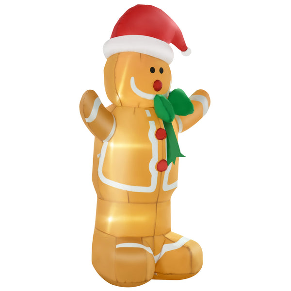 English Elm HOMCOM Inflatable 6ft Snowman with Christmas Tree Lawn Decor, Bright LED Lights and Wind Stakes Multicolor W2225P249969
