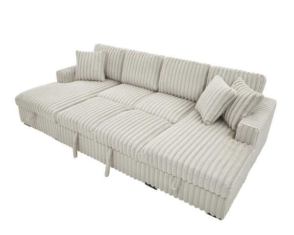 English Elm U U Shaped Sleeper Sofa with Pull-Out Bed and Hidden Chaise Storage, Plush Corduroy Comfort khaki W1417S00078