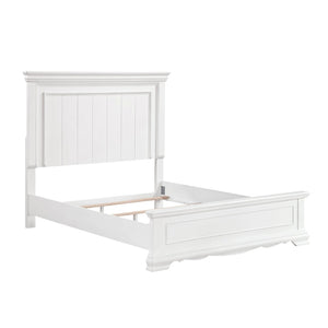 English Elm White Wood Queen Bed Frame with Tall Paneled Headboard for Traditional Bedroom B011S02480