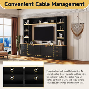 English Elm 102.3"w Farmhouse Wall Unit Four Piece Entertainment Center with Storage for Living Room N721S000051B-2