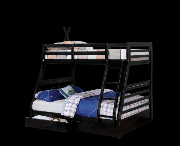 English Elm Twin Over Full Bunk Bed With Built-In Drawers, Solid Wood Construction, Attached Ladder In Black Finish B2741S00340-GIGA