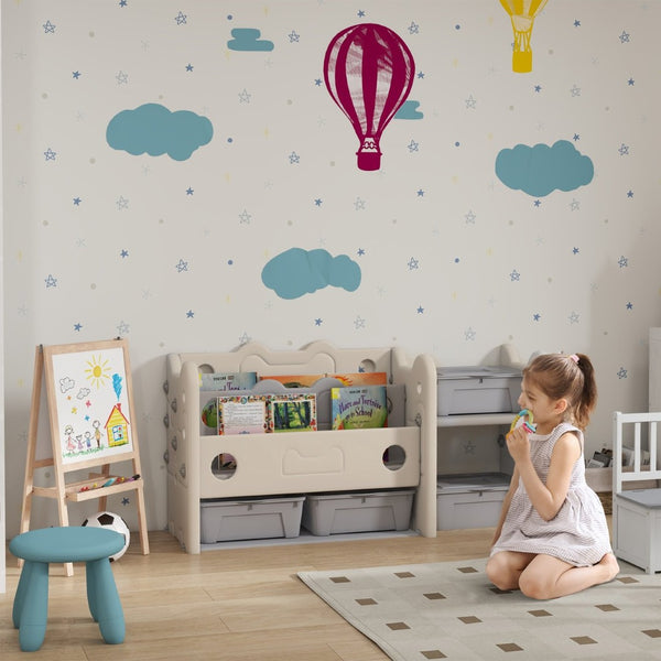 English Elm Qaba Kids Toy Storage Organizer - 2-Tier Unit With 4 Bins & Bookshelves For Playroom & Nursery Fun! W2225P217330-GIGA