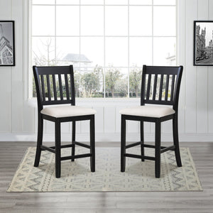 English Elm Casual Rubberwood Dining Chairs Set of 2 in Black with Linen Seats, Slatted Back, Comfortable Seating W2170140356