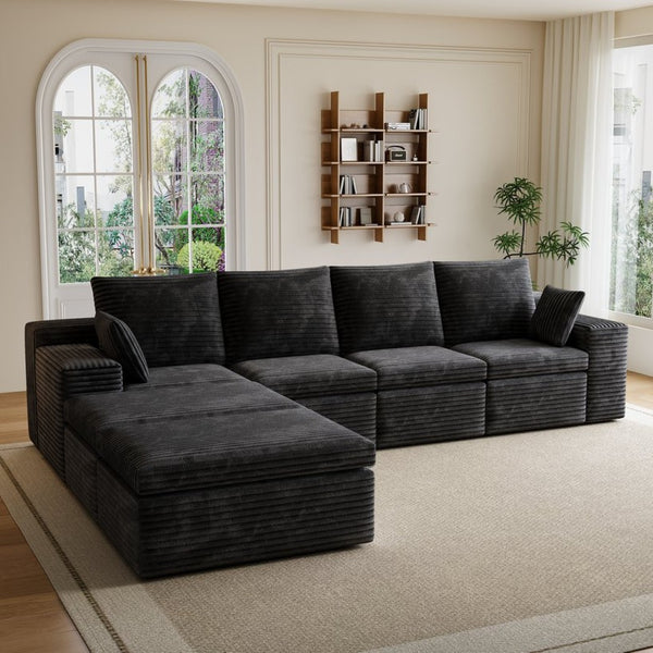 English Elm U Shape Modular Sectional Sofa - Stylish Corduroy Sleeper Couch For Space-Efficient Living Rooms W1825S00026-GIGA