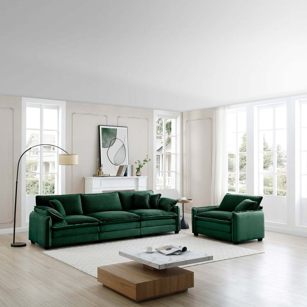 English Elm Mid-Century Modern Sofa Set - Stylish 2-Piece Green Corduroy Furniture With 4 Pillows For Comfort W714S00736