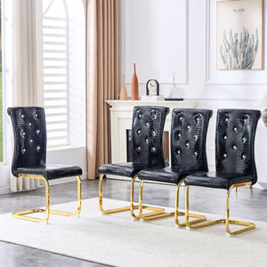 English Elm Luxury Pu Upholstered Dining Chair Set of 4 with Channel Stitching and Metal Legs Black W1512P491876