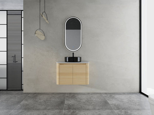 English Elm 30'' Wall-Mounted Bathroom Vanity With Soft-Close Doors, Ceramic Sink & Plywood Frame For Modern Spaces W999S00466