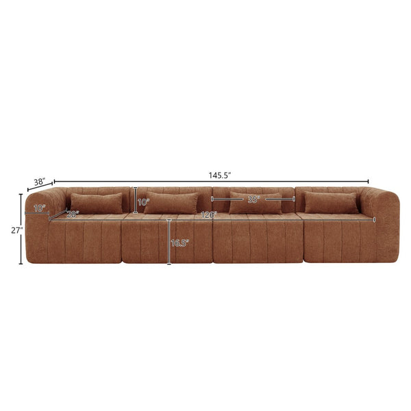 English Elm 145.5 Inch 4 Piece Modular Sectional Sofa Polyester Low Profile Living Room Couch Orange Multi N767P346281O