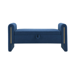 English Elm Modern Teddy Bed End Bench with Arms and Storage Upholstered Teddy Fabric Ottoman with Hidden Space and Plush Seat Navy Blue W2671P303032