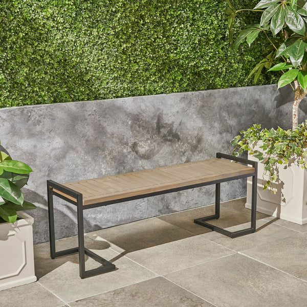 English Elm Christopher Knight Home® - HOPKINS Industrial Wood and Metal Bench with Acacia Wood Seat & Iron Frame, Handcrafted Accent Seating Grey 62621.00WTCGRYBLK