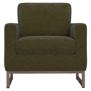 English Elm Green Olive Upholstered Accent Chair with Tapered Metal Legs for Mid-century Living Rooms B2709P486926