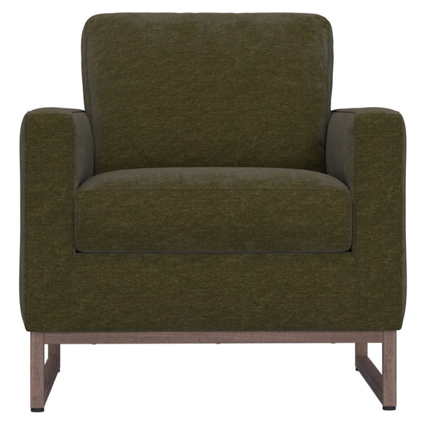 English Elm Green Olive Upholstered Accent Chair with Tapered Metal Legs for Mid-century Living Rooms B2709P486926