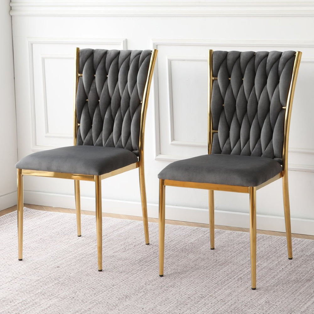 English Elm Modern Velvet Upholstered Dining Chairs Set of 2 with Electroplated Legs for Kitchen Dark Gray W210P301580