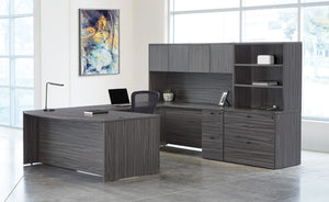 OSP Home Furnishings Napa U Shape Executive Desk with Hutch Overhead Storage and Locking File Drawers 107" NAPSGW-TYP13