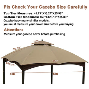 English Elm Replacement Canopy Top 10x12 for Heavy Duty Gazebo with Vent, UV Water-Repellent Polyester Beige W419P169912