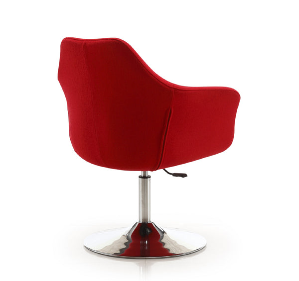 English Elm Kinsey Red Wool-Blend Swivel Lounge Chair with Adjustable Height, Chrome Round Base, Plush Cushion B365P397959