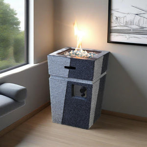 English Elm 20" Two-Tone Concrete Propane Fire Pit Table 50,000 BTU Stainless Burner, Glass Rocks, Cover Included W85343018