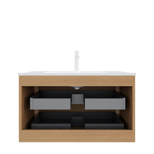 English Elm Noor Floating Bathroom Vanity Oak Veneer Plywood Cabinet Soft Close Drawers W2615P412225