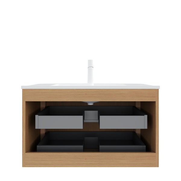 English Elm Noor Floating Bathroom Vanity Oak Veneer Plywood Cabinet Soft Close Drawers W2615P412225