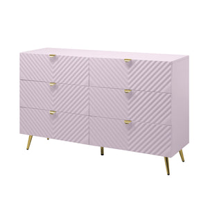 English Elm Gaines High Gloss Chest with Wave Pattern Design, Metal Legs, 5 Drawers, Durable Composite MDF Storage Light Pink 27 L x 19 W x 5 H B2726S00506