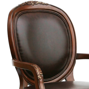 English Elm Benard Traditional Oval Back Leather Chair in Brown Faux Leather with Hand Carved Floral Details B050P229949