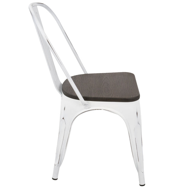 English Elm Oregon Industrial-Farmhouse Stackable Dining Chairs Set of 2 - Vintage White & Espresso Bamboo Seats, 250 lb limit B202P223868