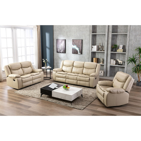 English Elm 1+2+3 Leather reclining sectional set with pocket springs, pillow-top arms, storage, solid frame comfort Cream W791S00004