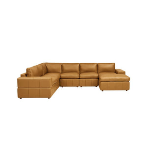 English Elm Large Square Arm Leather Match Modular Sectional for Spacious Living Rooms Ginger B2748S00131