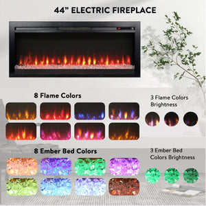 English Elm 44 Inch Recessed Electric Fireplace with Led Flame Heater and Remote for Living Rooms W1769P171421