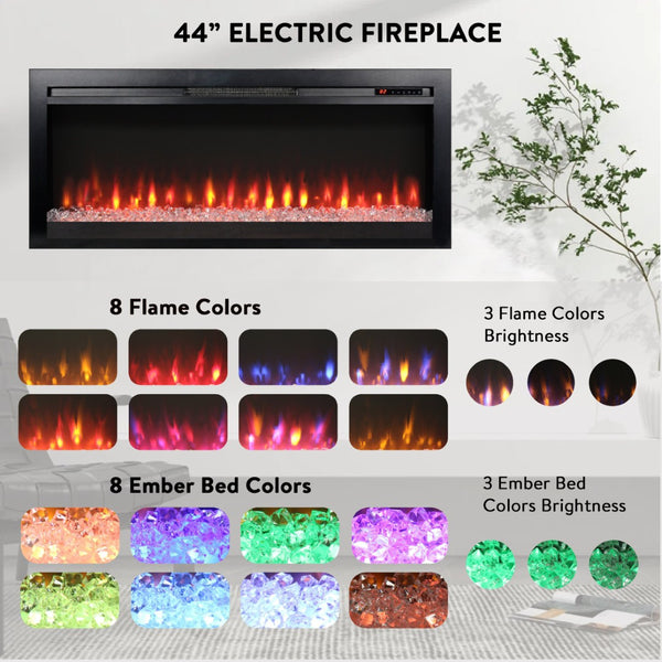 English Elm 44 Inch Recessed Electric Fireplace with Led Flame Heater and Remote for Living Rooms W1769P171421