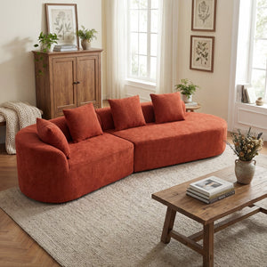 English Elm 116" Curved Sectional Sofa Pearl Fabric Chaise Frameless Sponge Contemporary Living Room Orange N767P388359G