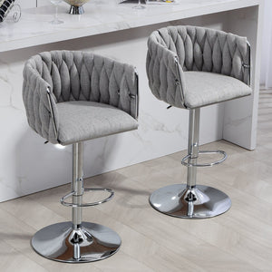 English Elm 360° Swivel Bar Stools Set of 2 with High-Rebound Cushions, Adjustable Counter Height, Sleek Chrome Frame for Kitchen Island and Cafe Seating Gray W2215P184994