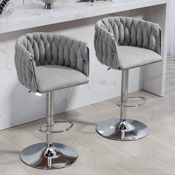 English Elm 360° Swivel Bar Stools Set of 2 with High-Rebound Cushions, Adjustable Counter Height, Sleek Chrome Frame for Kitchen Island and Cafe Seating Gray W2215P184994