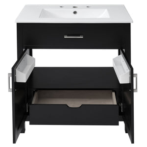 English Elm 30-Inch Contemporary Bathroom Vanity With Ceramic Sink & Smart Storage For Small Spaces WF530809AAB
