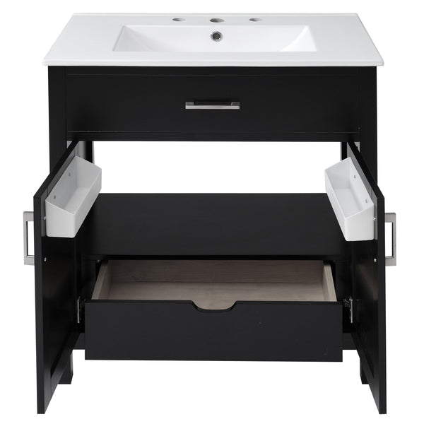 English Elm 30-Inch Contemporary Bathroom Vanity With Ceramic Sink & Smart Storage For Small Spaces WF530809AAB