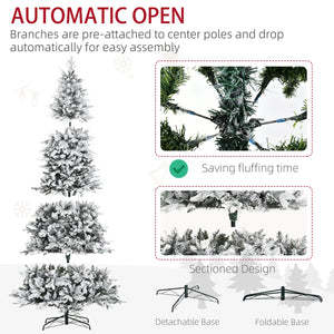 English Elm HOMCOM 9ft Snow-Flocked Pine Artificial Christmas Tree with 2068 Branches, Auto-Open, Fire-Safe Decor W2225P217077