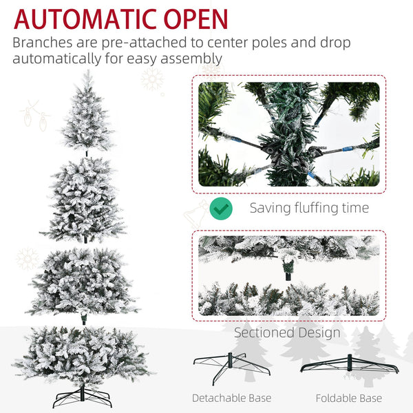 English Elm HOMCOM 9ft Snow-Flocked Pine Artificial Christmas Tree with 2068 Branches, Auto-Open, Fire-Safe Decor W2225P217077