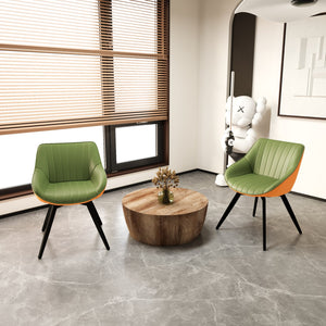 English Elm 29.53" Mid-Century Modern Coffee Table Set With 2 Pu Chairs For Stylish Living & Dining Spaces W2189S00505