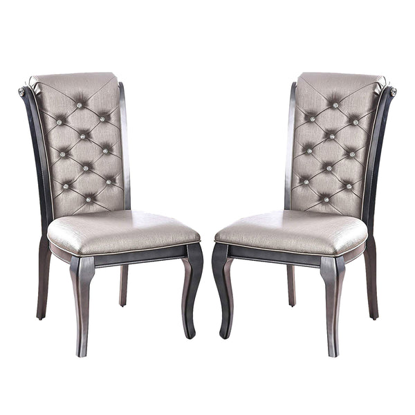 English Elm Set of 2 Gray Faux Leather Dining Chairs with Crystal Button Tufting, Padded Seats & Stylish Frame B016P222680