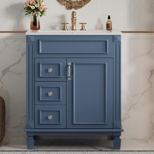 English Elm 24" French Inspired Bathroom Vanity with Ceramic Basin Soft Close Cabinet and 2 Drawers Blue N710P318990C