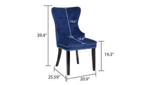 English Elm Erica Velvet Tufted Dining Chairs 2PC – Plush Blue Upholstery, Button-Tufted Comfort, Wood Legs 808857565570