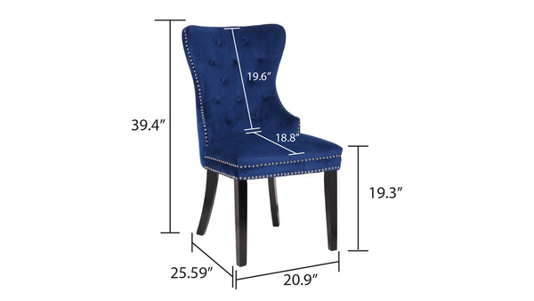 English Elm Erica Velvet Tufted Dining Chairs 2PC – Plush Blue Upholstery, Button-Tufted Comfort, Wood Legs 808857565570